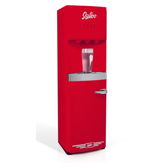Igloo Retro Water Cooler, Bottom-Load Water Dispenser for 3-5 gal Bottles with Hot Water Child Safety Lock, Red