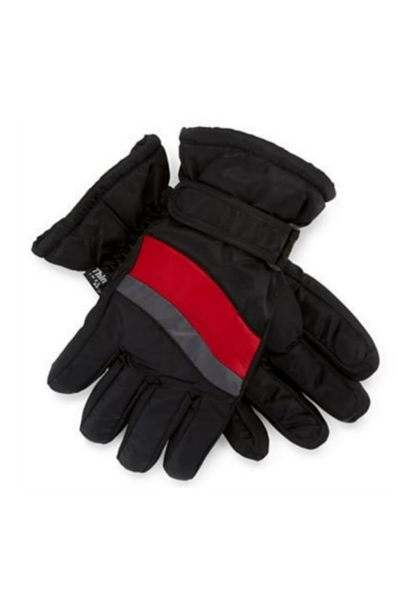s Boys Black & Red Snow & Ski Gloves With Wrist Strap L/XL
