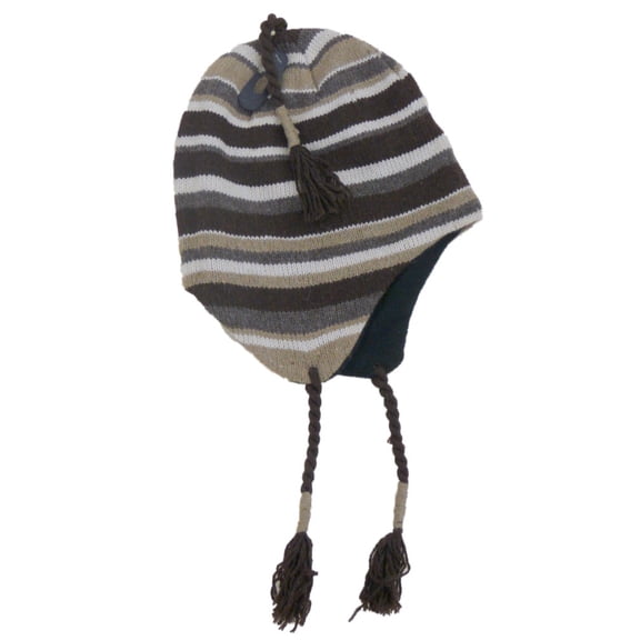 Igloos Mens Brown Striped Peruvian Style Trapper Hat Fleece Lined
