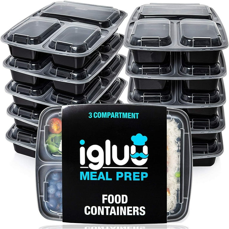 Igluu Meal Prep Food Containers 3 Compartment [10 Pc] BPA Free Bento Lunch  Box
