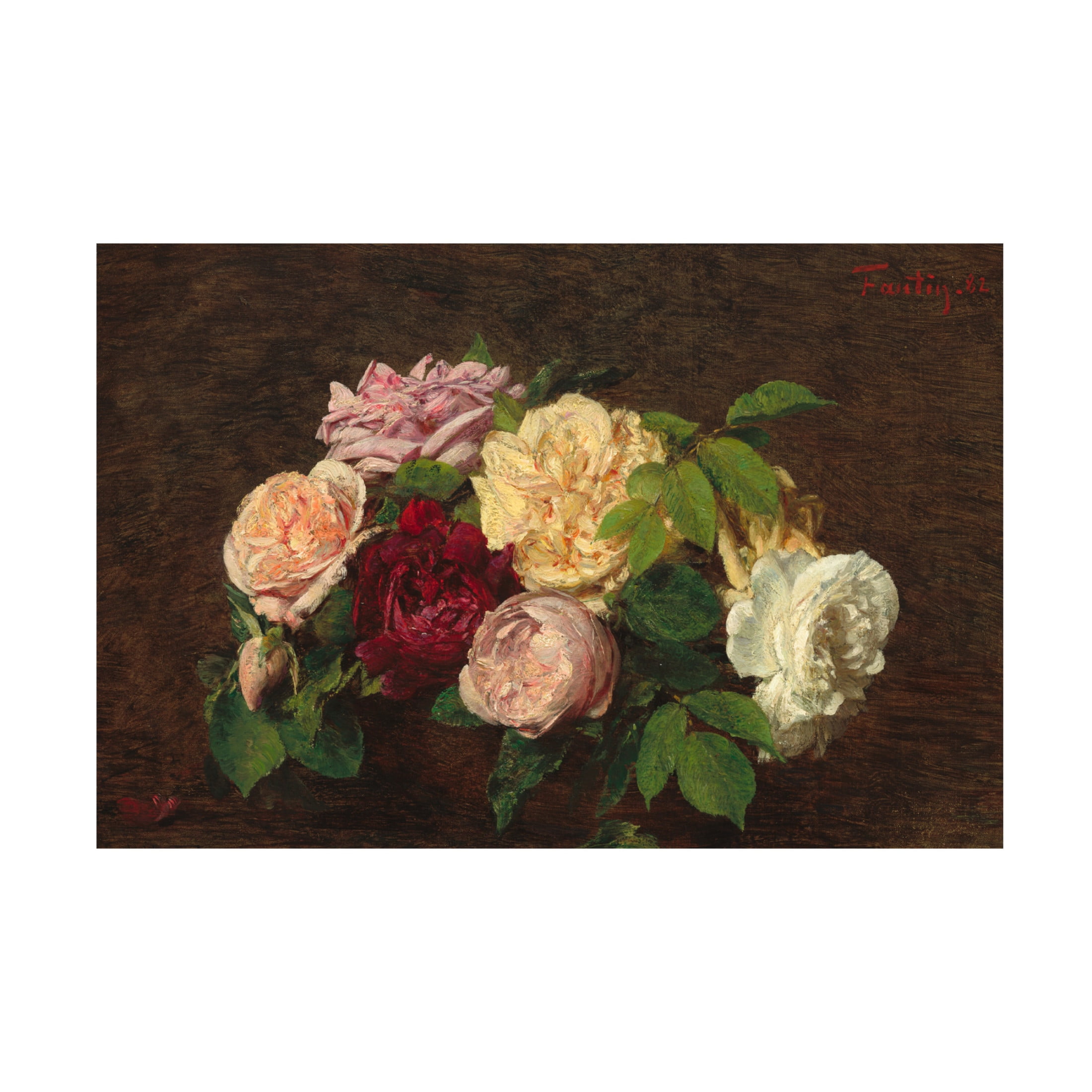 Ignace Henri Jean Fantin-Latour 'Roses de Nice on a Table, 1882' Canvas Art - 47 x 30 Inches
