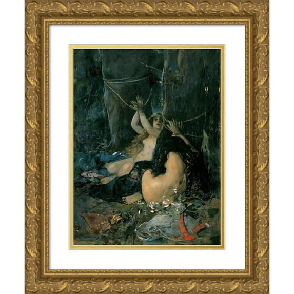 Ignacio Pinazo Camarlench 19x24 Gold Ornate Framed and Double Matted Museum Art Print Titled - El Cid's Daughters
