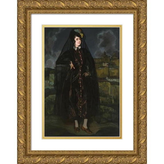 Ignacio Zuloaga 18x24 Gold Ornate Framed and Double Matted Museum Art Print Titled - Portrait of Anita Ramirez in Black (1915)
