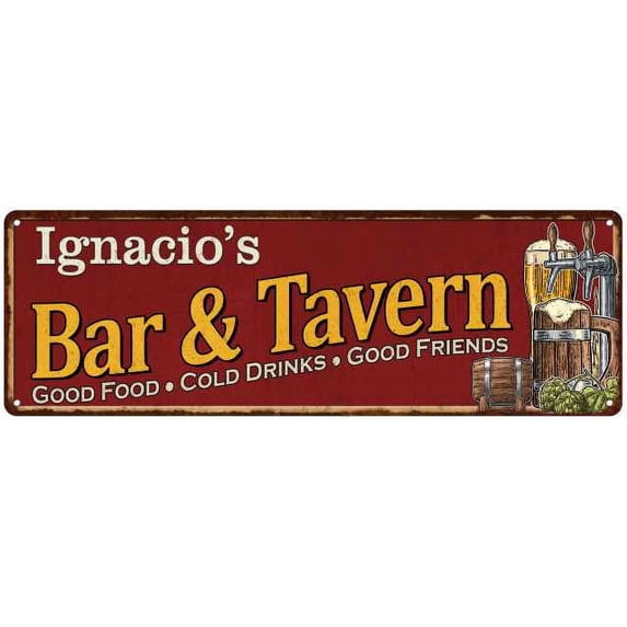 Ignacio's Bar and Tavern Red Chic Sign Man Cave Decor Gift 6x18 206180002411