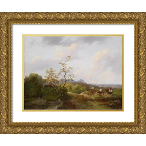 Ignaz Raffalt 18x14 Gold Ornate Wood Frame and Double Matted Museum Art Print Titled - Wide Landscape with Shepherds (1844)