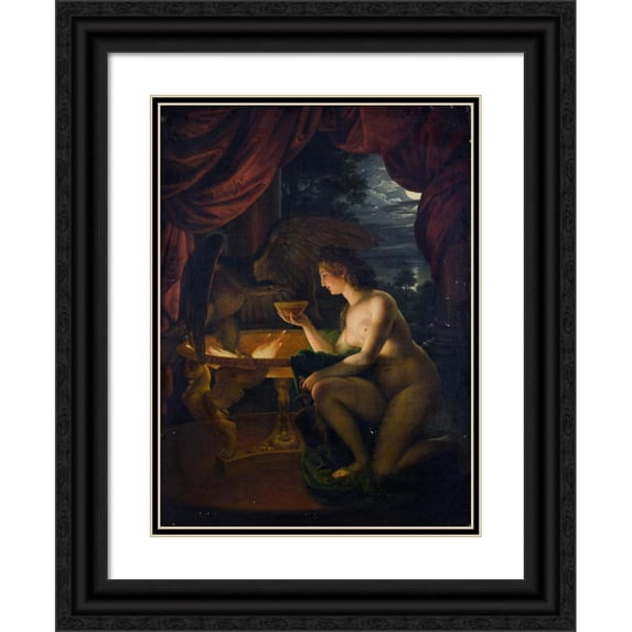 Ignaz Unterberger 19x24 Black Ornate Framed Double Matted Museum Art Print Titled: Hebe Soaked the Eagle of Zeus with Nectar (Before 1795)