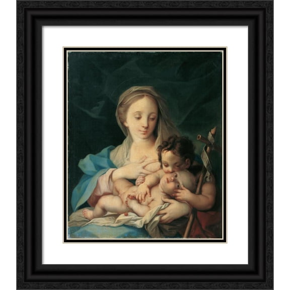Ignazio Stern 12x14 Black Ornate Wood Framed Double Matted Museum Art Print Titled: Maria with the Child and the John's Boy