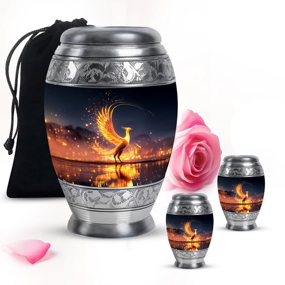 Ignis Phoenix Handcrafted Urns for Human Ashes Adult Men - Large Funeral Urn for Ashes Adult Women - Keepsake Urn for Cremation - Burial Urns for Decorative - 10Inch and 3Inch