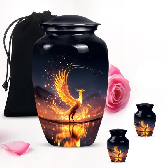 Ignis Phoenix Large Urns for Human Ashes Adult Male - Keepsake Cremation Urn for Ashes Adult Female - Handmade Urn for Funeral - Memorial Urns for Decorative - 10Inch and 3Inch