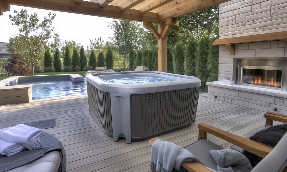 Walmart Black Friday Deals 2025 - All New 2025 Ignite 7-Person Gray Open 65 Jet 240V Hot Tub, Real Stainless Heater, Ozone, Waterfall and Upgraded Lighting