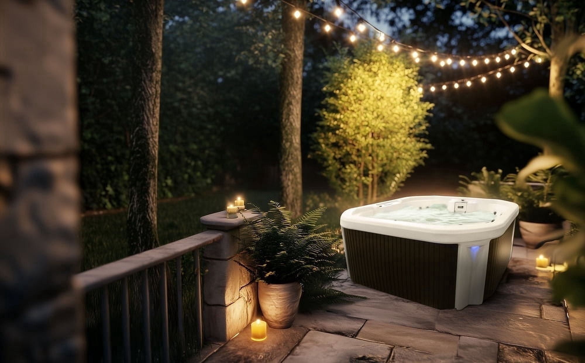 Ignite 7‑Person 65‑Jet Performance Hot Tub – 240V, Stainless Steel Heater, Ozone System, Waterfall & LED Lighting (White/Mocha)