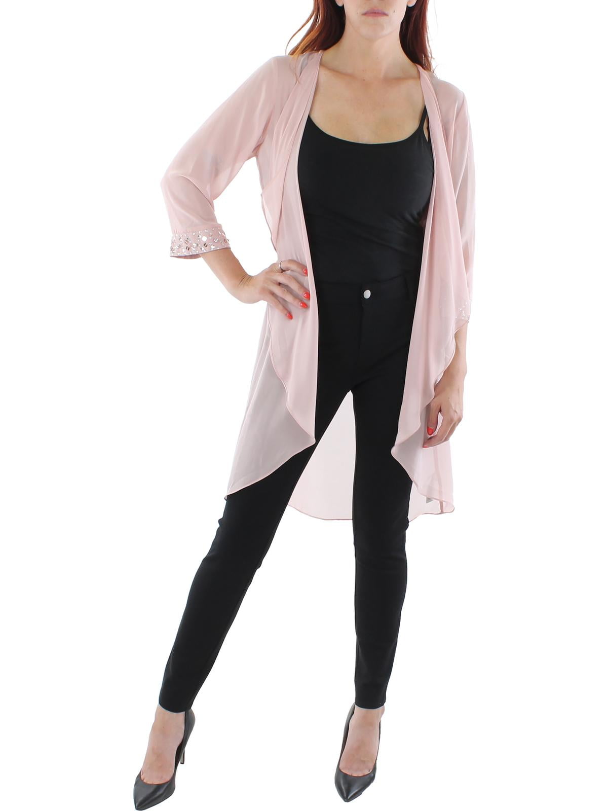 Ignite Evenings Womens Chiffon Embellished Duster Blazer