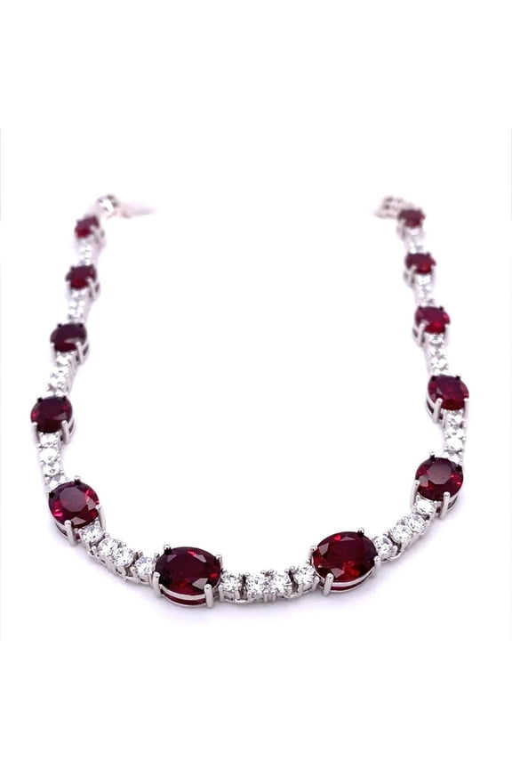 Ignite Your Passion with TheJewelryHut Fancy Designer Antique Retro Vintage Inspired Style Red and White Diamond Color Crystalline Silver Necklace