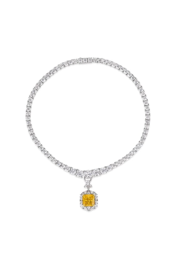 Ignite Your Passion with TheJewelryHut Fancy Designer Vintage-Inspired Yellow and White Diamond Color Crystalline Silver Necklace