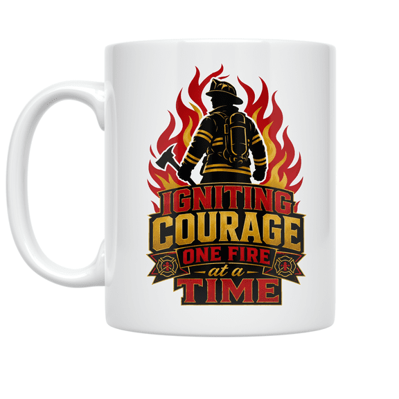 Igniting Courage One Fire at a Time - Firefighter Enthusiast - 11 oz Ceramic Coffee Mug
