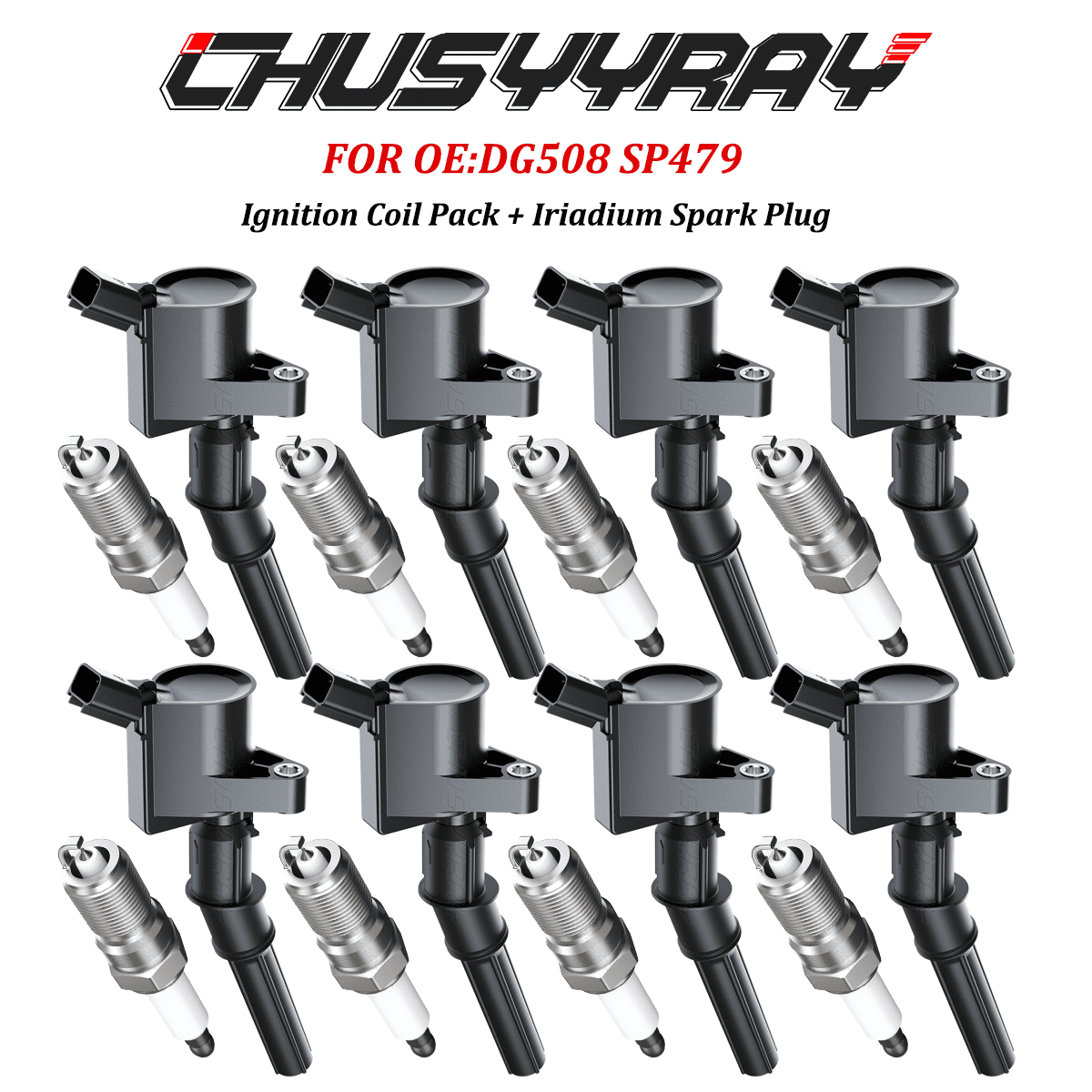 Ignition Coil Pack 8 Pieces Iridium Spark Plug Fit Mercury Grand Marquis 4.6L V8 1998-2011