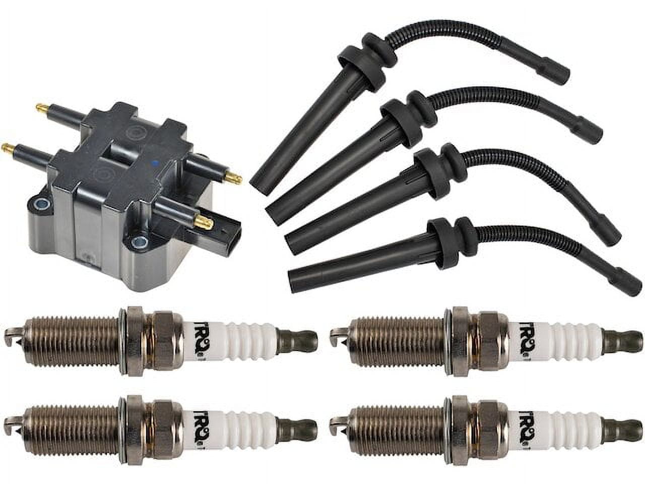 Ignition Coil Spark Plug and Wire Set 6 Piece - Compatible with 2001 - 2010 Chrysler PT Cruiser 2.4L 4-Cylinder Naturally Aspirated 2002 2003 2004 2005 2006 2007 2008 2009