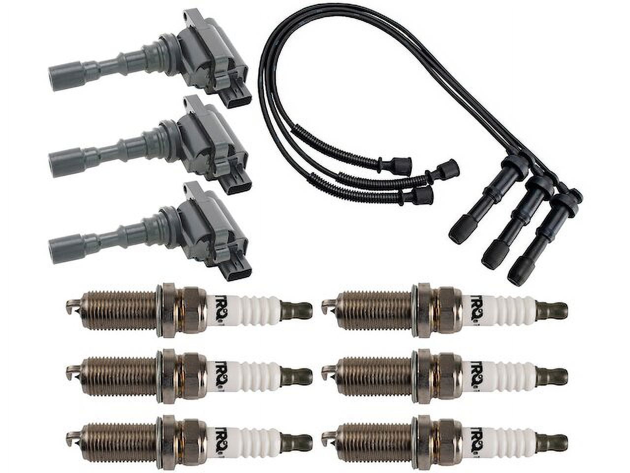 Ignition Coil Spark Plug and Wire Set 10 Piece - Compatible with 2003 - 2006 Hyundai Santa Fe 3.5L V6 2004 2005