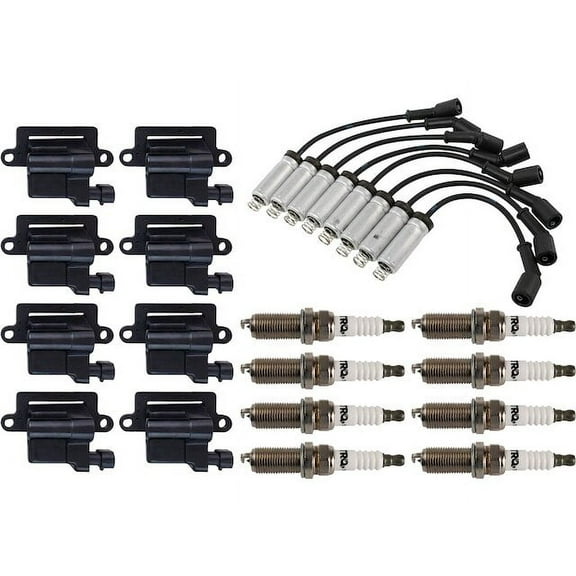 Ignition Coil Spark Plug and Wire Set 17 Piece - Compatible with 2001 - 2003, 2005 - 2006 Chevy Silverado 1500 HD 2002
