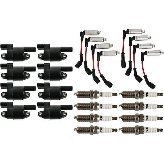 Ignition Coil Spark Plug and Wire Set 17 Piece - Compatible with 2008 Chevy Silverado 3500 HD 6.0L V8