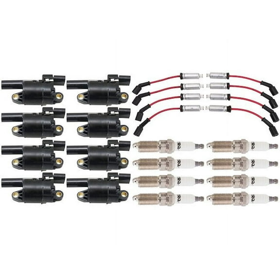 Ignition Coil Spark Plug and Wire Set 17 Piece - Compatible with 2014 - 2019 Chevy Corvette 6.2L V8 Naturally Aspirated 2015 2016 2017 2018