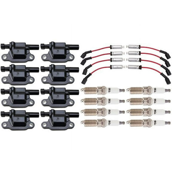 Ignition Coil Spark Plug and Wire Set 17 Piece - Compatible with 2014 - 2019 Chevy Silverado 1500 2015 2016 2017 2018