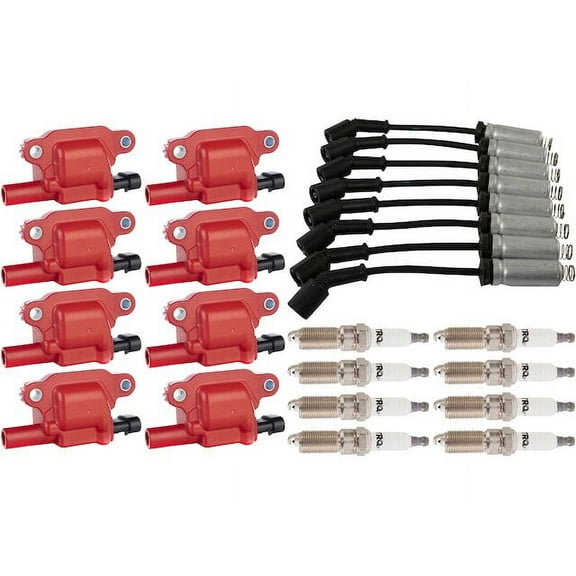 Ignition Coil Spark Plug and Wire Set 17 Piece - Compatible with 2014 - 2019 Chevy Silverado 1500 2015 2016 2017 2018