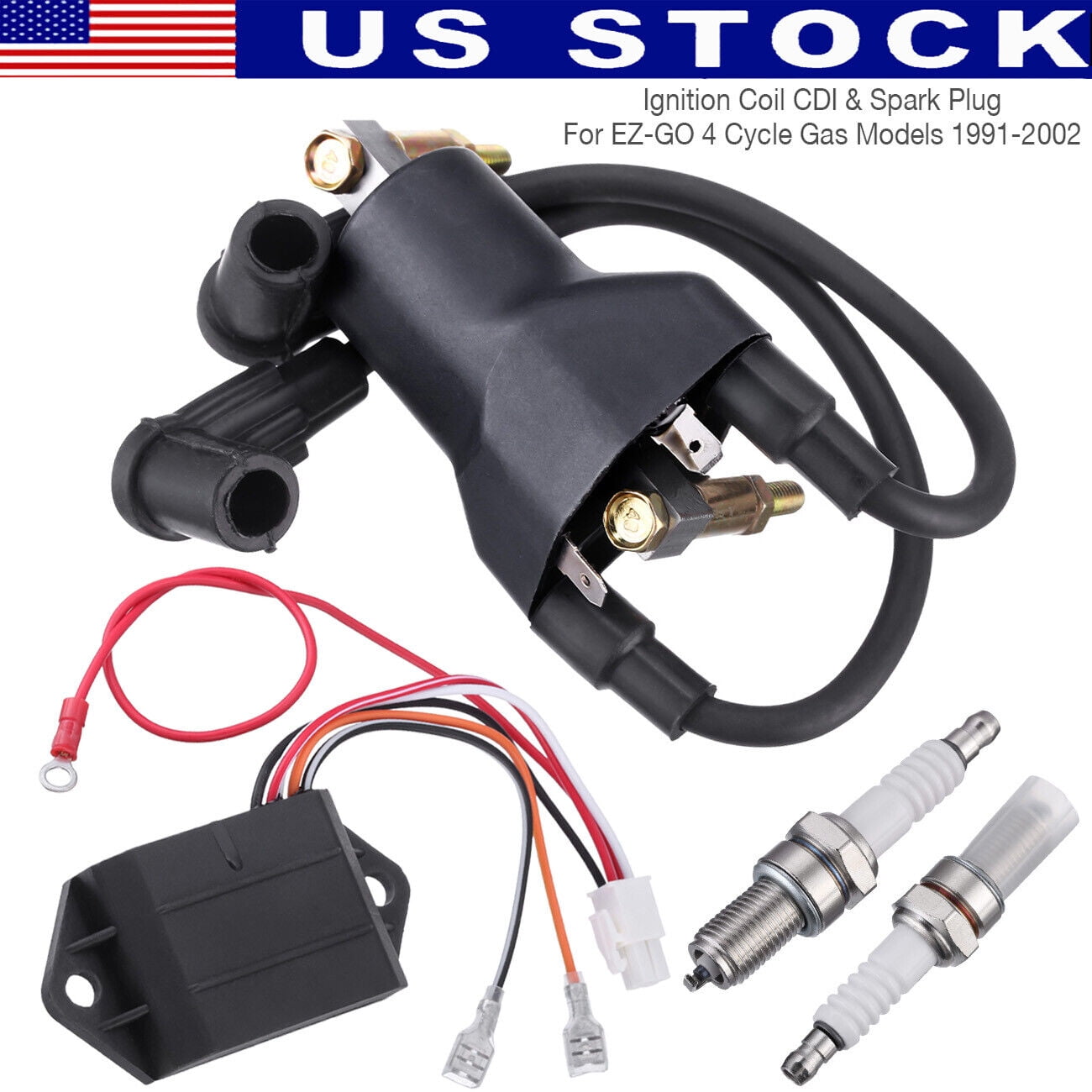 Ignition Coil Spark Plugs AC CDI Ignitor For EZGO Golf Cart 4 Cycle Gas