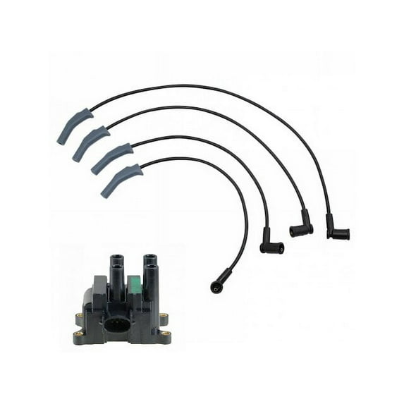 Ignition Coil and Spark Plug Wire Set 2 Piece - Compatible with 2000 - 2004 Ford Focus 2.0L 4-Cylinder SOHC 2001 2002 2003