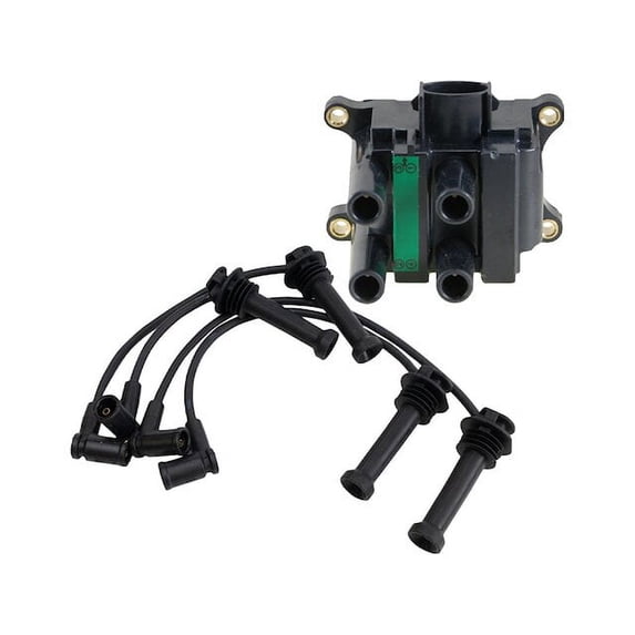 Ignition Coil and Spark Plug Wire Set 2 Piece - Compatible with 2001 - 2004 Mazda Tribute 2.0L 4-Cylinder 2002 2003