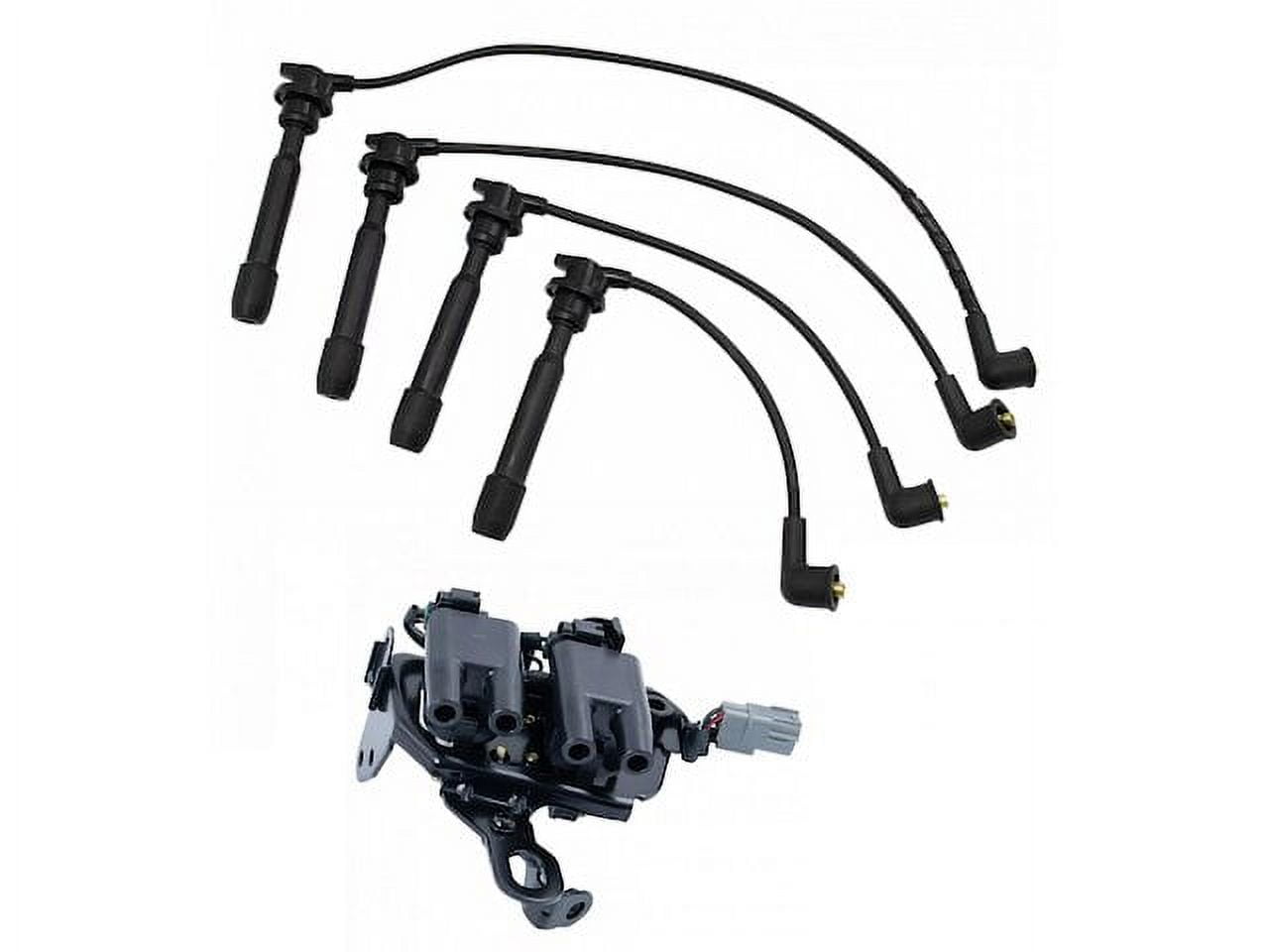 Ignition Coil and Spark Plug Wire Set 2 Piece - Compatible with 2007 - 2012 Hyundai Elantra 2.0L 4-Cylinder 2008 2009 2010 2011