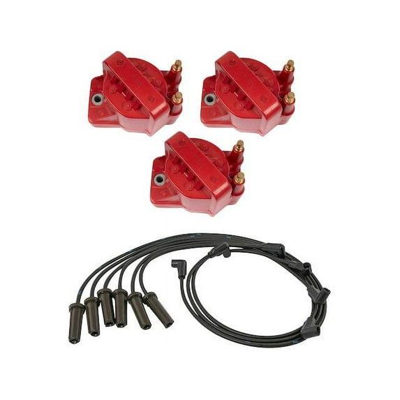 Ignition Coil and Spark Plug Wire Set 4 Piece - Compatible with 2007 - 2008 Buick Lucerne 3.8L V6