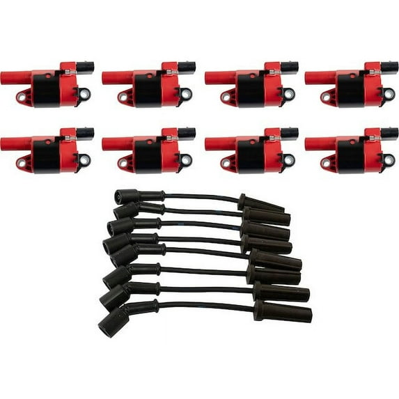 Ignition Coil and Spark Plug Wire Set 9 Piece - Compatible with 2009 - 2013 GMC Sierra 1500 2010 2011 2012