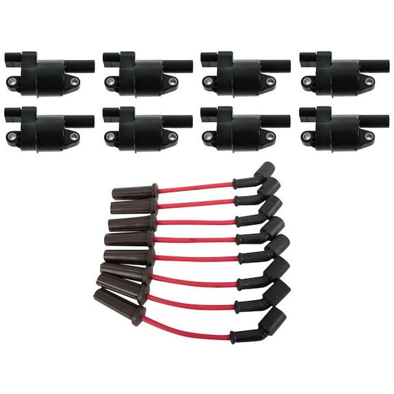 Ignition Coil and Spark Plug Wire Set 9 Piece - Compatible with 2009 - 2014 Chevy Express 1500 5.3L V8 2010 2011 2012 2013