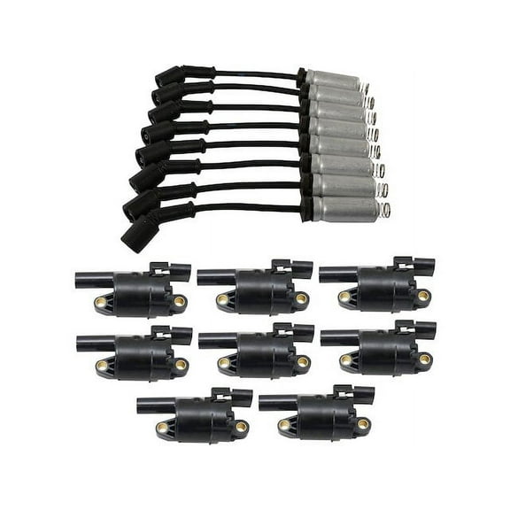 Ignition Coil and Spark Plug Wire Set 9 Piece - Compatible with 2014 - 2021 GMC Sierra 1500 2015 2016 2017 2018 2019 2020