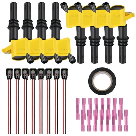 Ignition Coils & Pigtail Wiring Harness Fits Ford F-150 F250 Explorer 4.6L 5.4L Replaces DG511 5C1584 E508 & Heat Shrink Butt Connectors Yellow Set