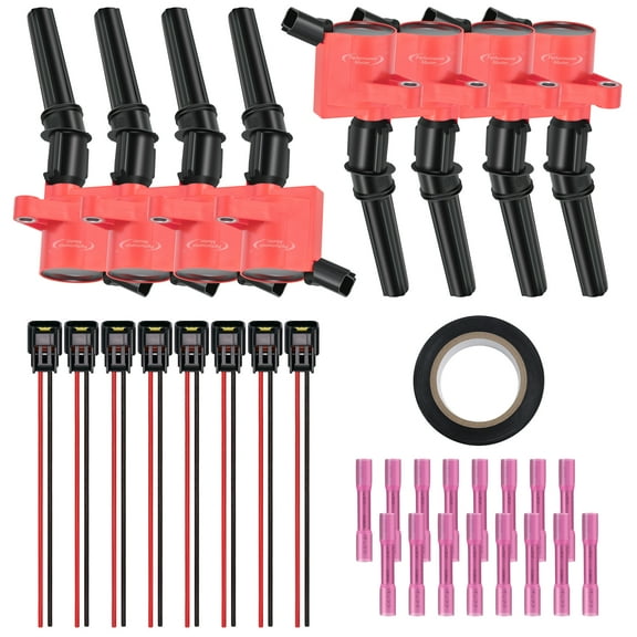 Ignition Coils & Pigtail Wiring Harness Fits Ford F150 Explorer Econoline 5.4L Replaces DG508 1L2U-12029-AA & Heat Shrink Butt Connectors Red