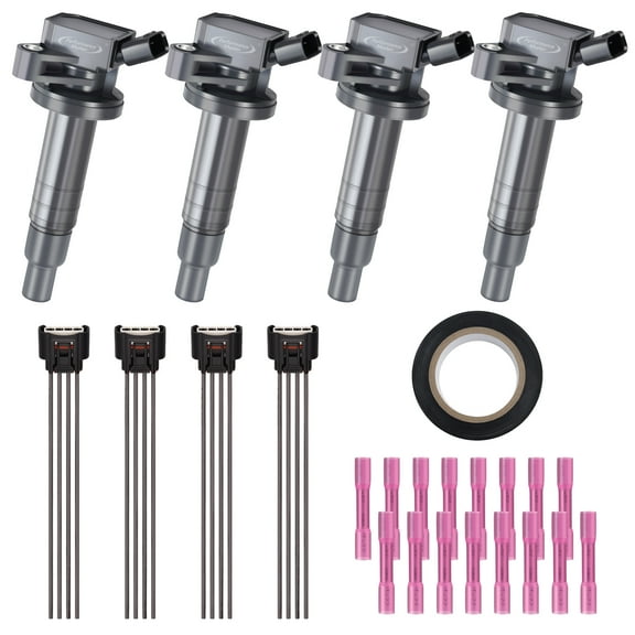 Ignition Coils & Pigtail Wiring Harness Fits Toyota Celica Corolla Pontiac Vibe 1.8L Replace UF247 90919-02262 & Heat Shrink Butt Connector