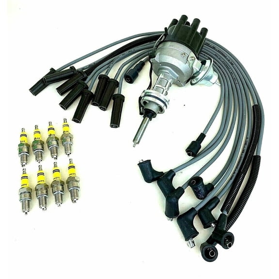 Ignition Distributor + Wire Set + 8 Spark Plugs Pack For Dodge Plymouth 303820