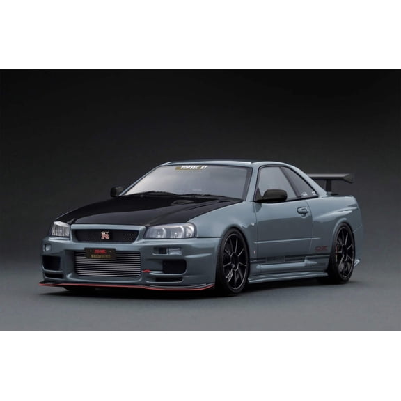 Ignition-Model Nissan Skyline GT-R R34 (BNR34) Top Secret 34GT-R RHD Stealth Grey w/ Carbon Fiber Hood 1:18