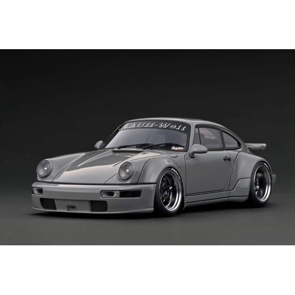 Ignition-Model Porsche 911 964 RWB w/ Whale Tail, Gray (John Sibal) w/ Black Work Wheels 1:18