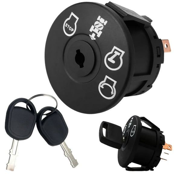 Ignition Switch 4 Position with Key for Riding Lawn Mower Tractor, ABS+Metal, Black