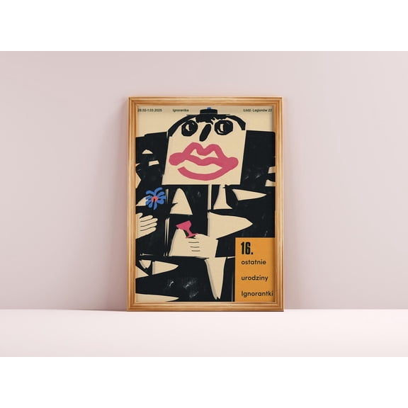 Ignorantka Man with Champagne Original Polish Art Print, Stretched Canvas 8x10in