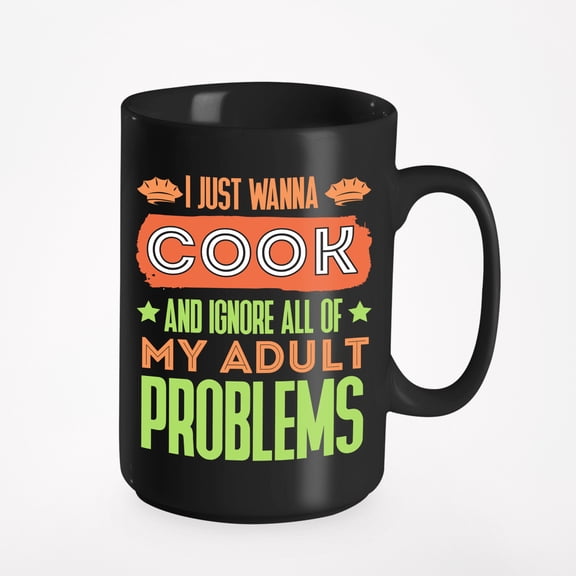 Ignore All My Adult Problems Cooking or Spoon Holder Cup, Black 15oz Ceramic Mug
