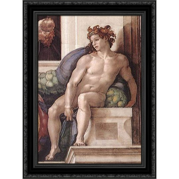 Ignudo 19x24 Black Ornate Wood Framed Canvas Art by Michelangelo