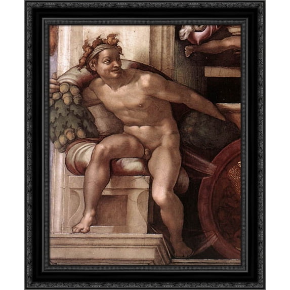 Ignudo 20x24 Black Ornate Wood Framed Canvas Art by Michelangelo