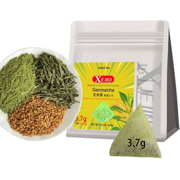 Igodgift Genmaicha, Green Tea with Matcha - 3.7g x 50 Count, Japanese-style Roasted Brown Rice Tea, Low Caffeine, Eco-Conscious Tea Bags