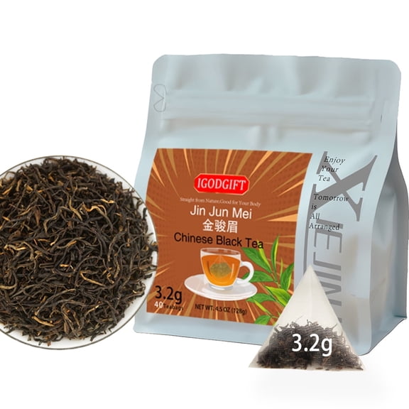 Igodgift Golden Monkey Tea - Chinese Black Tea - Jinjunmei - Premium Bud Tea - Eco-Conscious Tea Bags - 3.2g x 40 Count - Repeated Brewing - High Mountain Nature Fruit