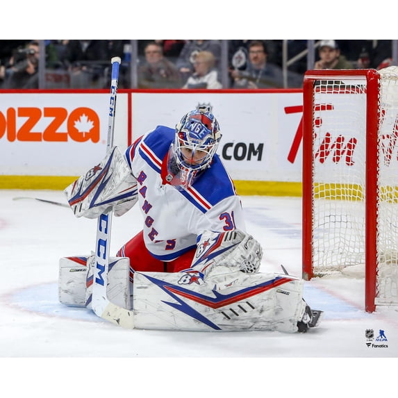 Igor Shesterkin New York Rangers Unsigned White Jersey Glove Save Photograph