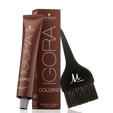 Igora Color10 6-0 Dark Blonde Natural Permanent 10 Minute Hair Color Cream and M Hair Designs Tint Brush (Bundle 2 items)